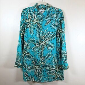 C&C California 100% Linen Button Front Tunic Top Women's M Tropical Resort Beach